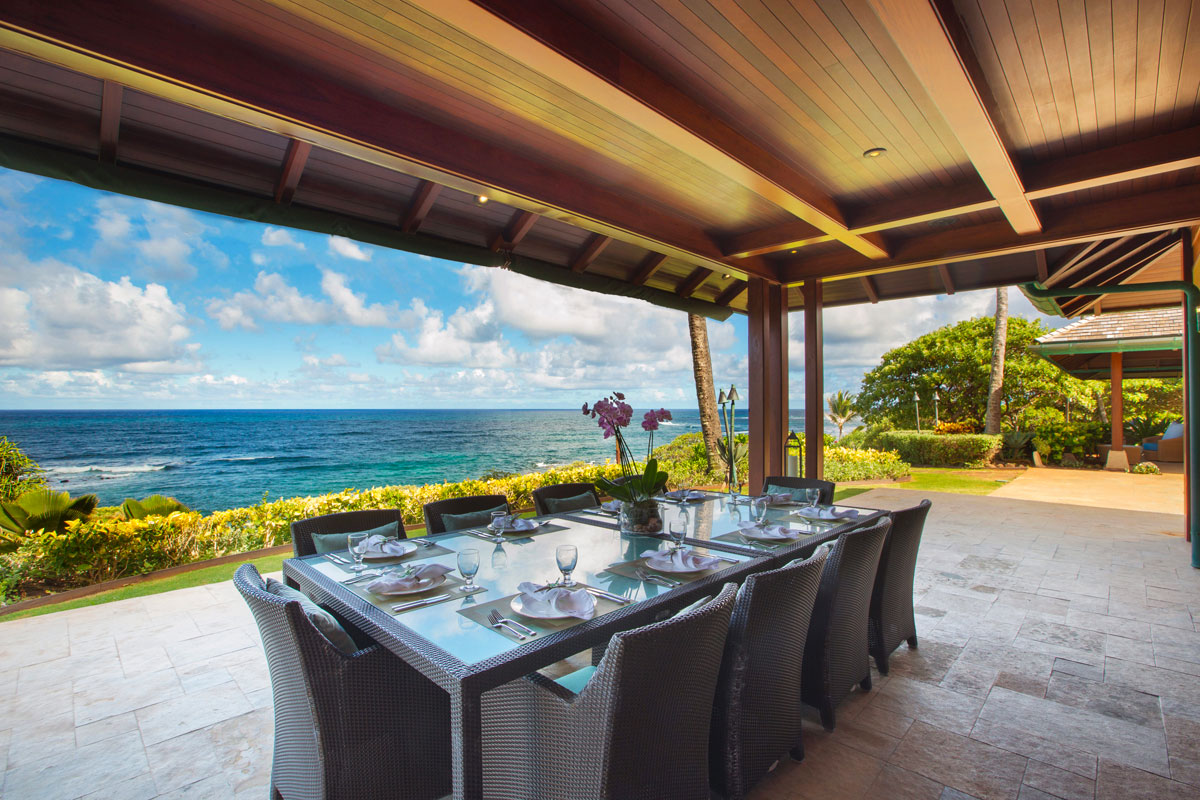 Covered Lanai / Outdoor Dining Area Aliomanu Kauai Beachfront Estate